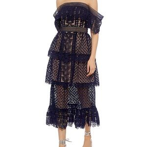 Off the Shoulder Self-portrait Guipure Midi Dress